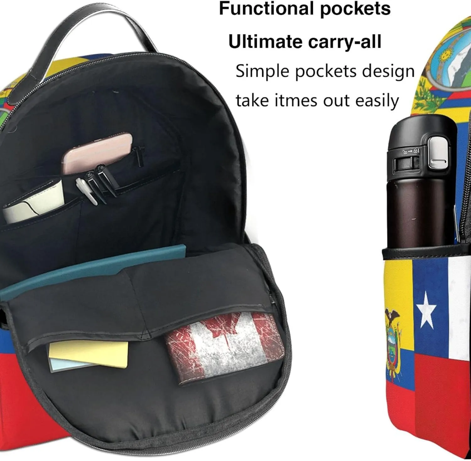 Ecuadorian Chilean Flag Casual Backpacks Laptop Backpack Carry-on Daypack Sports Travel Rucksack Lightweight Working Bag for Outdoor Hiking Cycling Walking