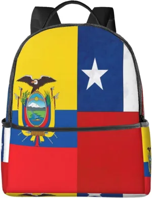 Ecuadorian Chilean Flag Casual Backpacks Laptop Backpack Carry-on Daypack Sports Travel Rucksack Lightweight Working Bag for Outdoor Hiking Cycling Walking