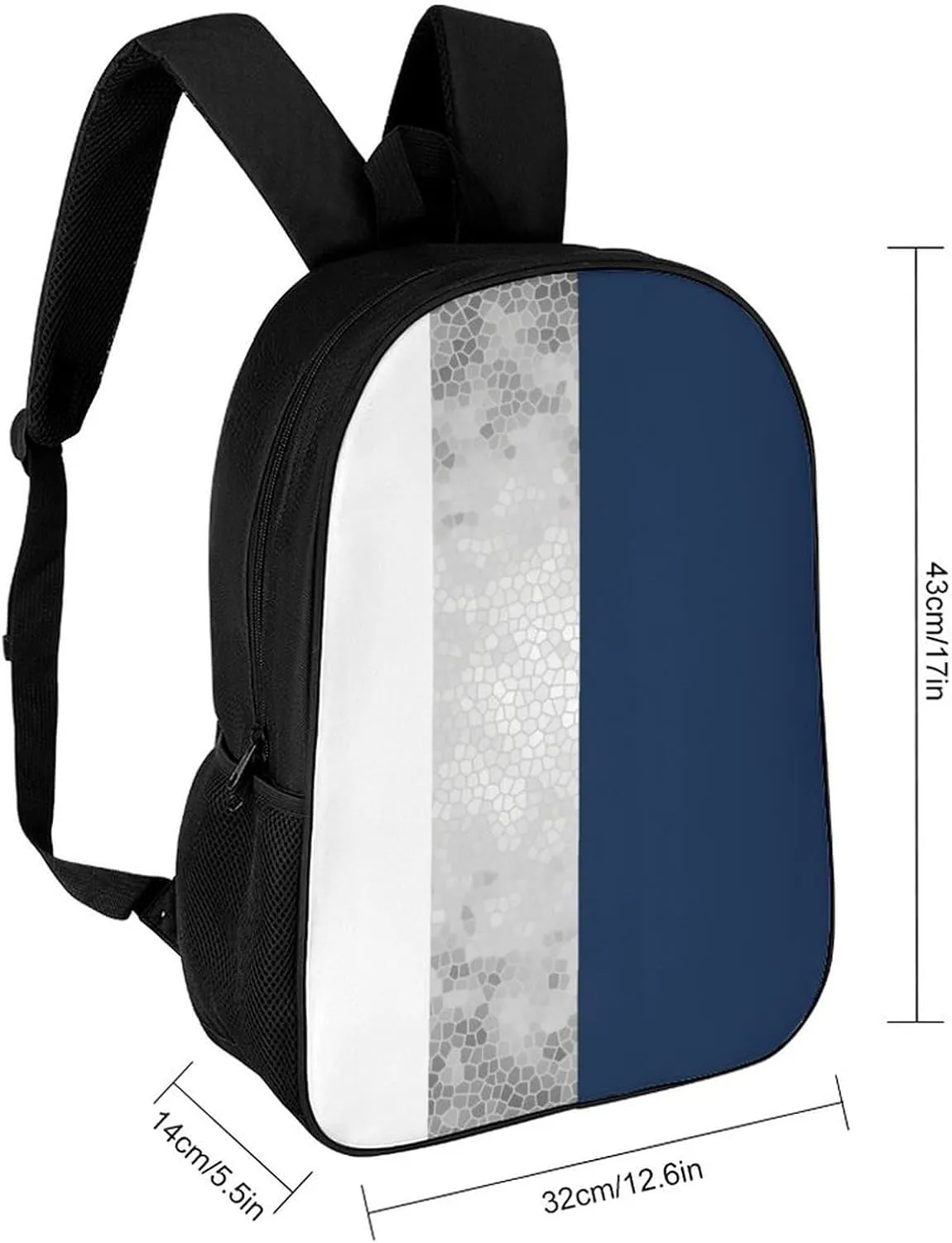 Elegant Faux Silver Navy Blue White Stripes Backpack Lightweight Waterproof Backpacks Laptop Backpack for Unisex Casual Travel Daypacks Large Capacity