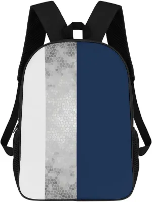 Elegant Faux Silver Navy Blue White Stripes Backpack Lightweight Waterproof Backpacks Laptop Backpack for Unisex Casual Travel Daypacks Large Capacity