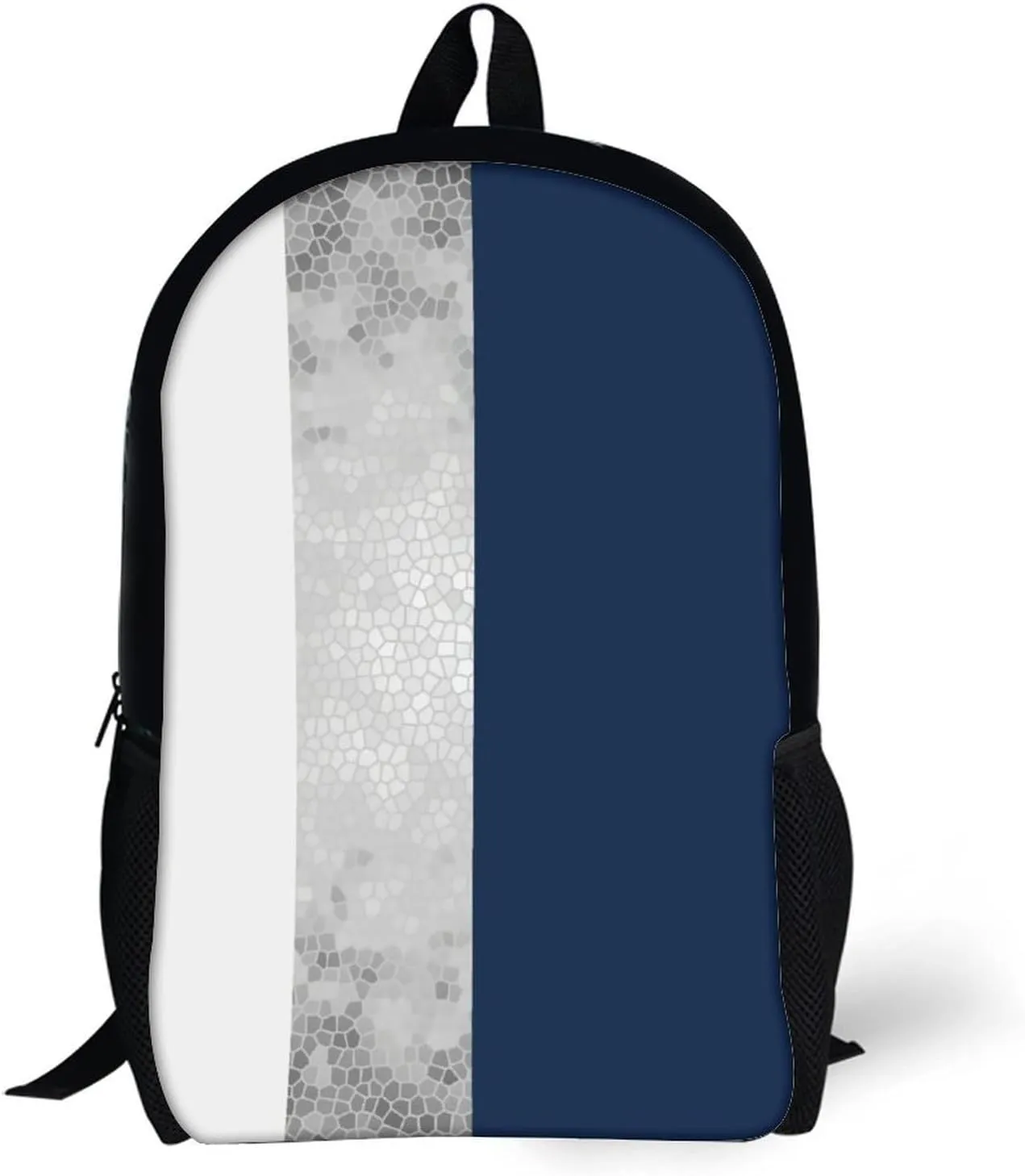 Elegant Faux Silver Navy Blue White Stripes Backpack Lightweight Waterproof Backpacks Laptop Backpack for Unisex Casual Travel Daypacks Large Capacity