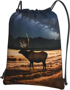 Elk in the meadow Print Drawstring Backpack â€“ Adjustable Lightweight Gym Bag for Sports, Yoga, Travel, and Hiking