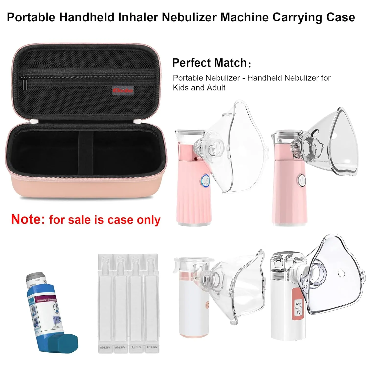 Elonbo Carrying Case for Portable Handheld Inhaler Nebulizer Machine for Adults and Kids, Asthma Inhaler Travel Case, Handheld Mesh Atomizer Machine Holder, Inhaler Spacer Bag, Rose Gold