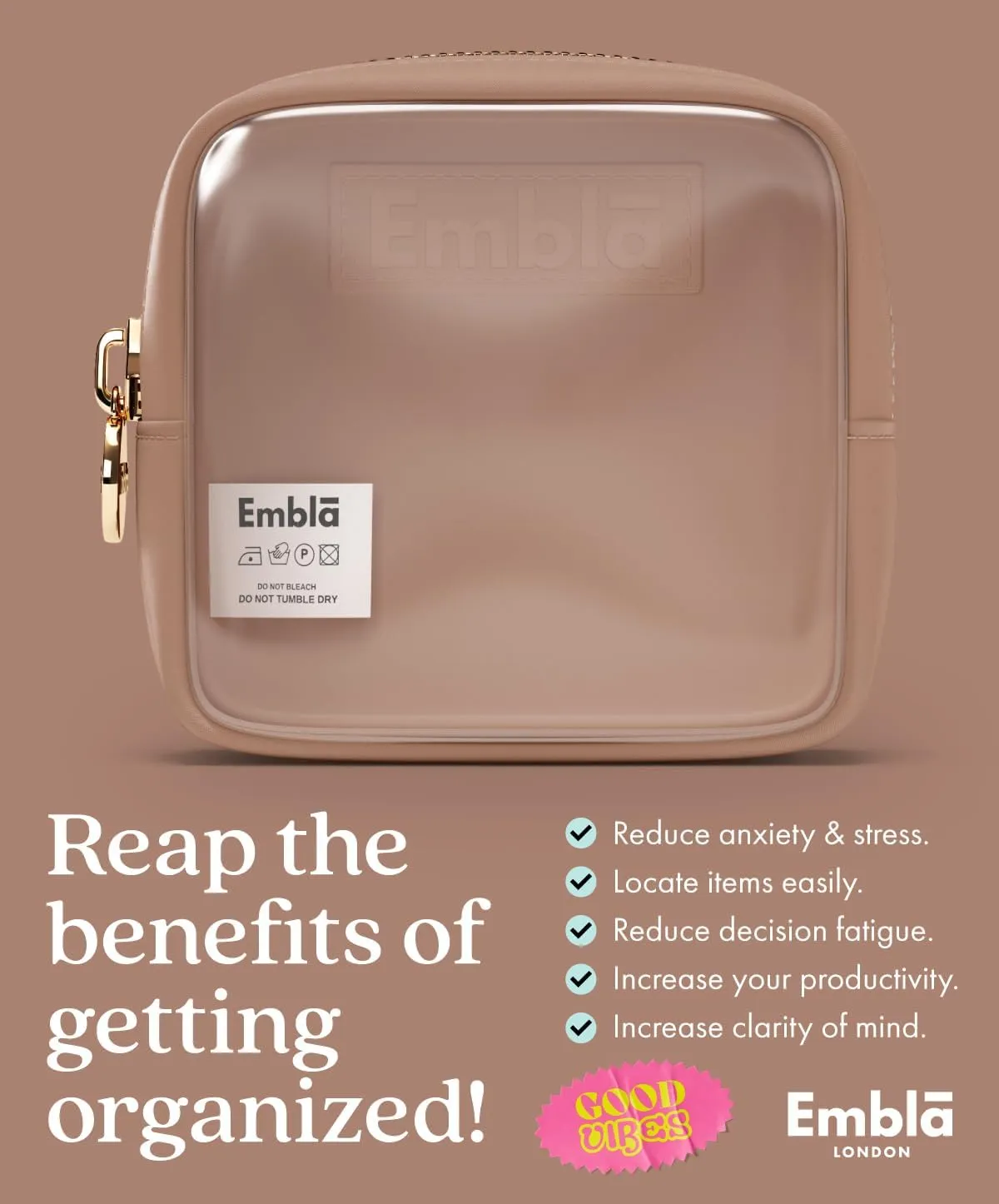 Embla Clear Cosmetic Bag Makeup Case, Clear Zipper Make Up Pouch and Toiletry Travel Tote, Cute Skincare Pouches for Women Girls, Preppy Purse Cosmetic Organizer, Mini Makeup Bags, Mocha Mousse