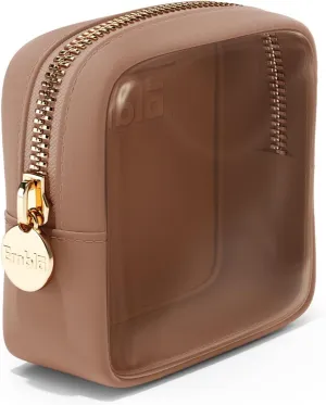 Embla Clear Cosmetic Bag Makeup Case, Clear Zipper Make Up Pouch and Toiletry Travel Tote, Cute Skincare Pouches for Women Girls, Preppy Purse Cosmetic Organizer, Mini Makeup Bags, Mocha Mousse