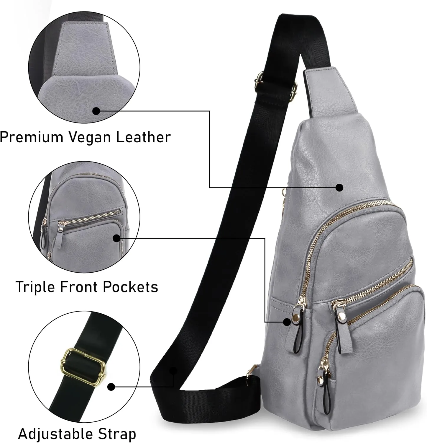 Emperia Small Sling Bag Fanny Packs Crossbody Bags Travel Backpack Chest Bag Gifts for Women Men Grey