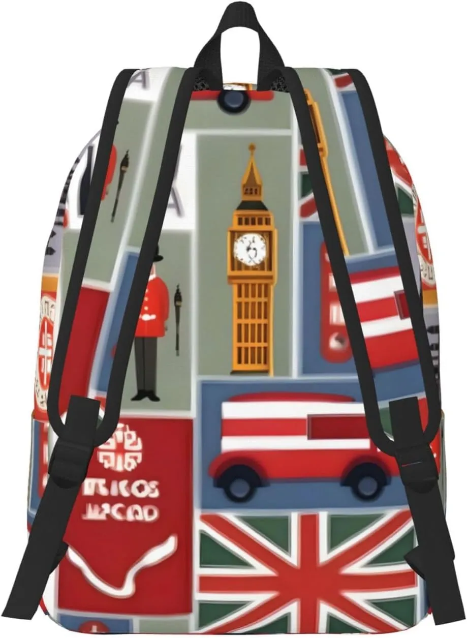 England Symbols print Canvas Backpack Travel Printed Bag Daypack Casual Rucksack 15 in Laptop Pocket