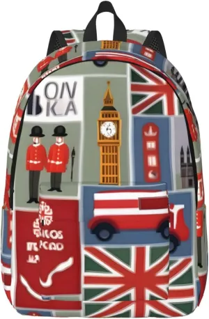 England Symbols print Canvas Backpack Travel Printed Bag Daypack Casual Rucksack 15 in Laptop Pocket