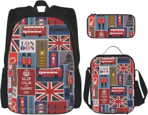 England Symbols Print Comfortable Adjustable Shoulder Casual Fashion Backpack Lunch Bag Pencil Case