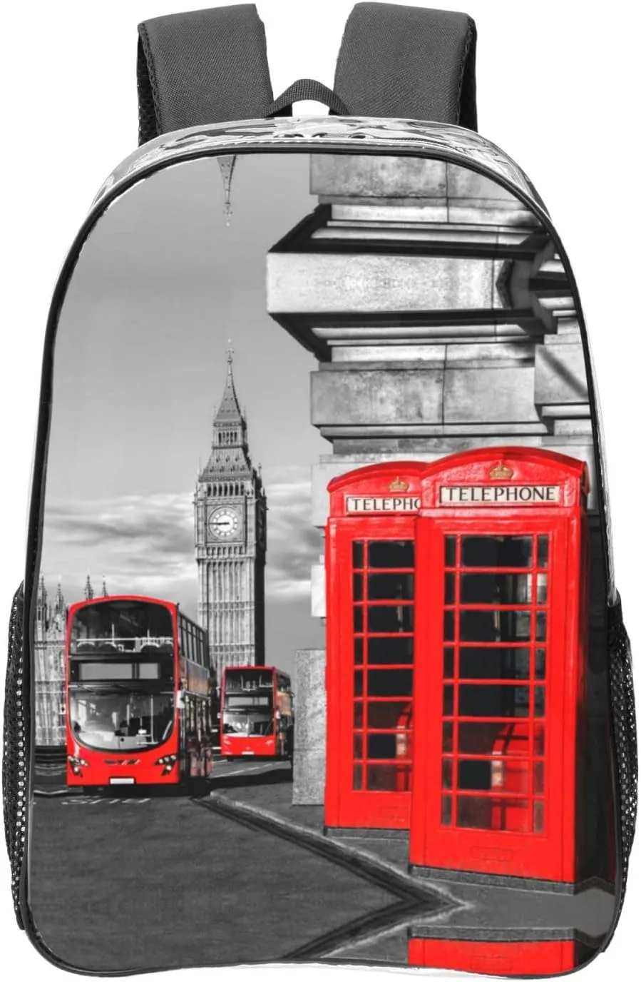 England Uk London Telephone Print Functional Transparent Backpack Pvc Clear Bag Compartment Pockets Everyday Use﻿