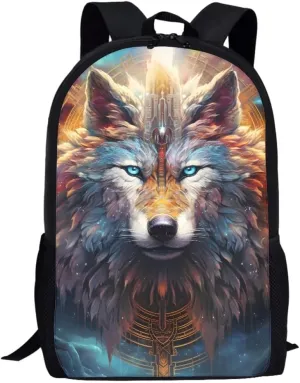 ENLACHIC Cool Mysterious Wolf Backpack for Boys Girls Schoolbag Large Capacity Laptop Backpack College Bookbag Backpack