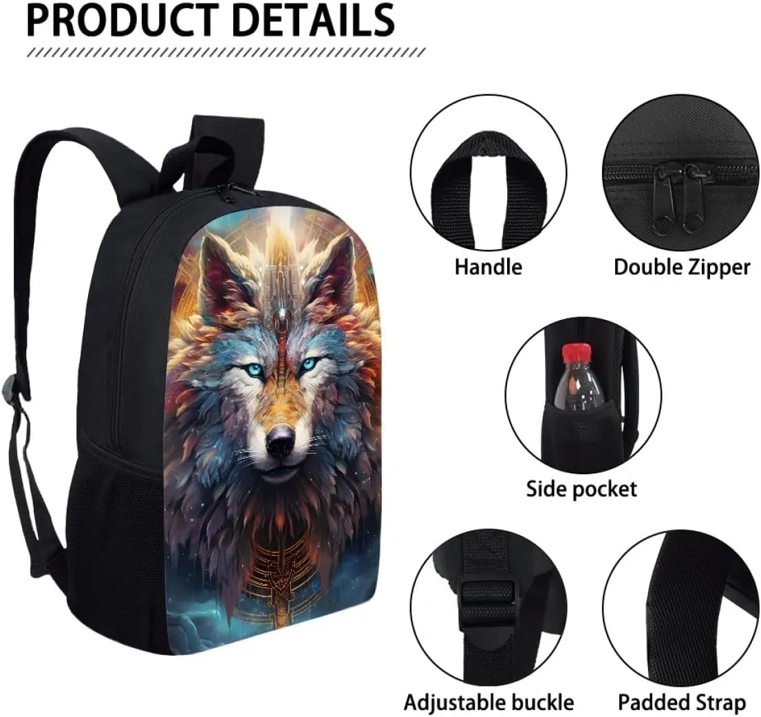 ENLACHIC Cool Mysterious Wolf Backpack for Boys Girls Schoolbag Large Capacity Laptop Backpack College Bookbag Backpack