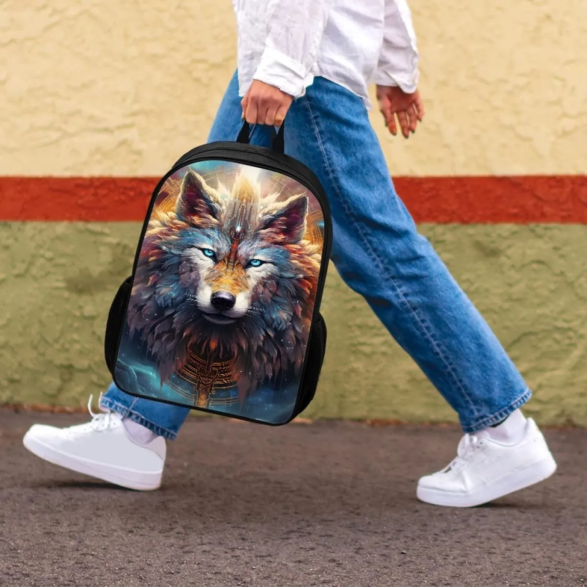 ENLACHIC Cool Mysterious Wolf Backpack for Boys Girls Schoolbag Large Capacity Laptop Backpack College Bookbag Backpack
