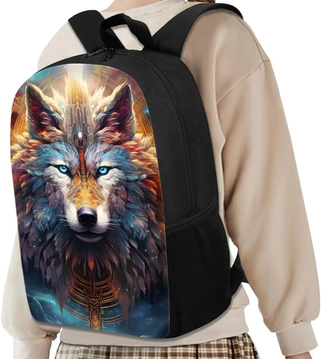 ENLACHIC Cool Mysterious Wolf Backpack for Boys Girls Schoolbag Large Capacity Laptop Backpack College Bookbag Backpack