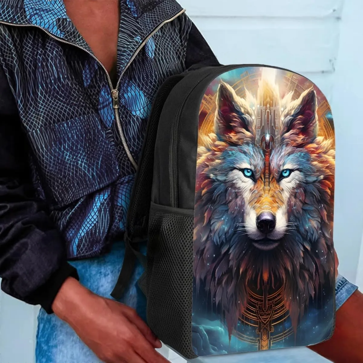 ENLACHIC Cool Mysterious Wolf Backpack for Boys Girls Schoolbag Large Capacity Laptop Backpack College Bookbag Backpack