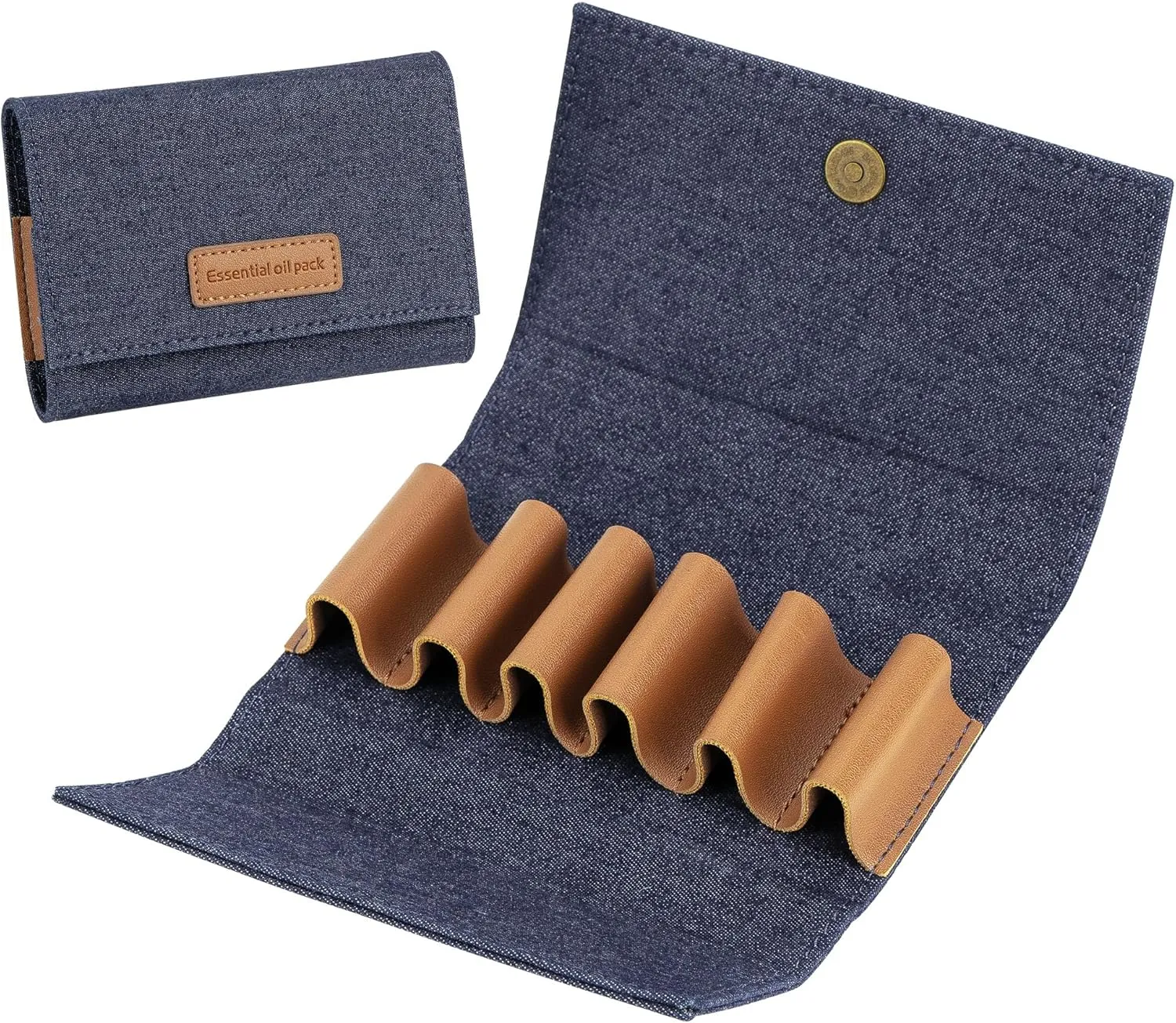 Essential Oil Carrying Bag, Holds 6 Bottles (5mL-10mL Roller Bottles), Travel Essential Oil Bag for Purse, Portable Organizer Holder for Essential Oils, Perfume, Lipstick, Lip Balm (Blue)