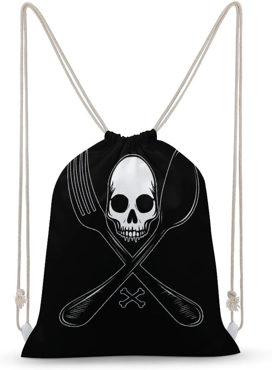 Evil Spoon And Fork Skull Bone Unisex Backpack Casual Daypacks Canvas Bag for Camping Hiking Travel 30x40cm