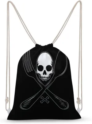 Evil Spoon And Fork Skull Bone Unisex Backpack Casual Daypacks Canvas Bag for Camping Hiking Travel 30x40cm