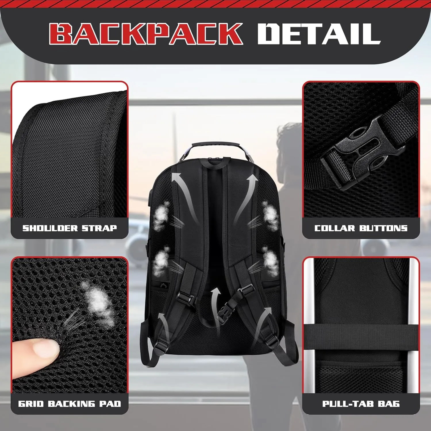 Extra Large 55L Travel Backpack, 18 inch Laptop Bag for Men, TSA Approved Heavy Duty with USB Charging Port, Anti Theft Rucksack for Business Work College, Black