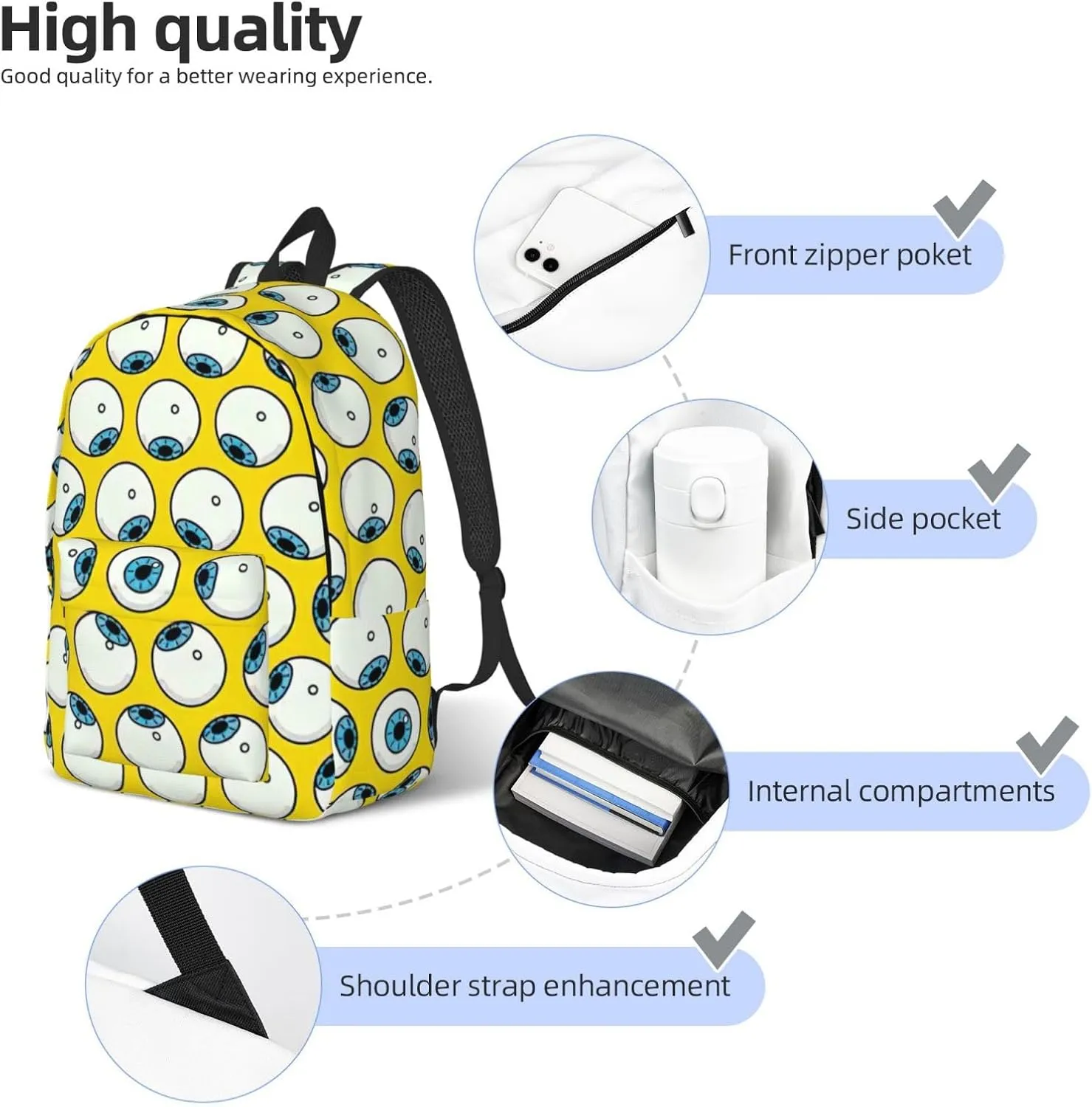 Eye Balls Printed backpack, travel bag, canvas shoulder bag, canvas casual lightweight backpack