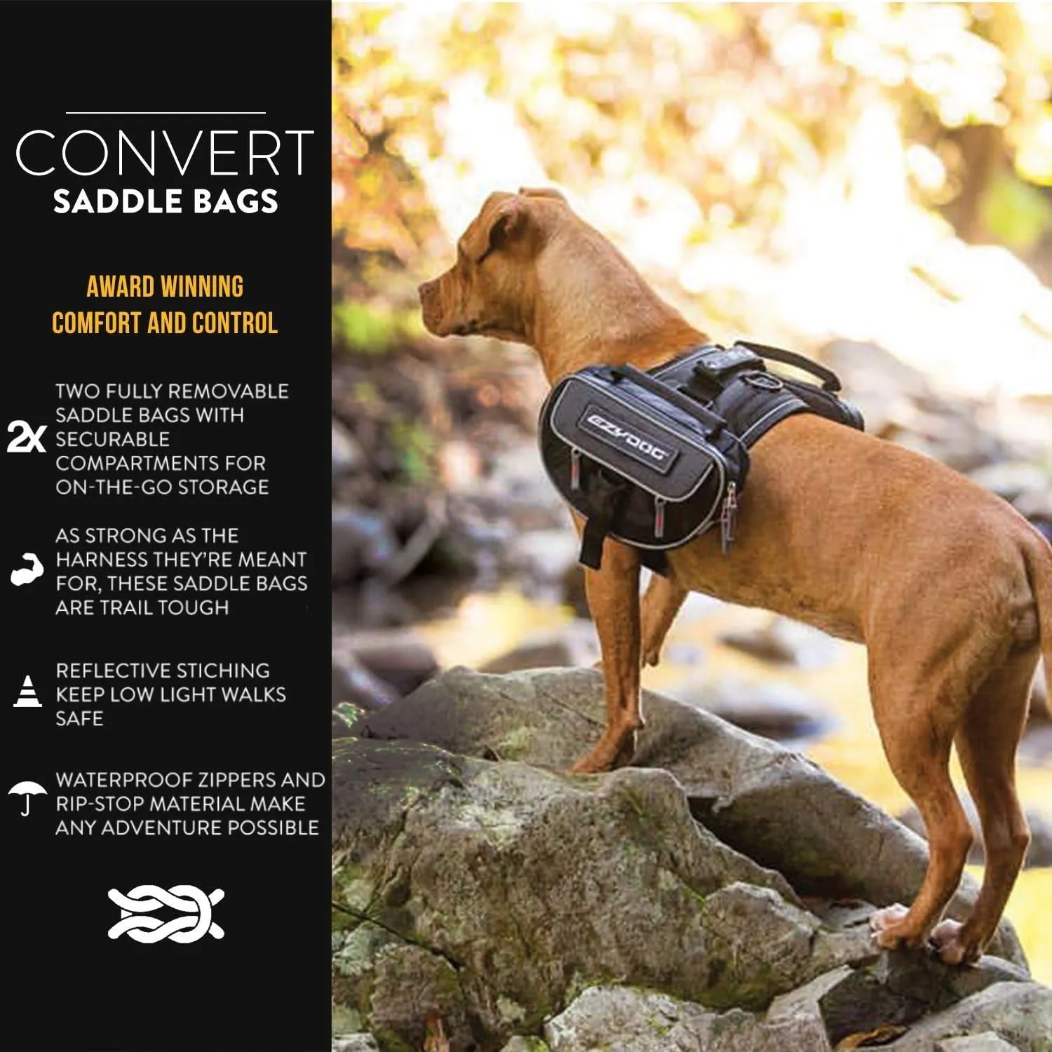 EzyDog Trail-Ready Saddle Bags for The Convert Dog Harness (Not Included) - Two Dog Backpacks with a Quick and Easy Attachment System - Superior Storage Capacity and Innovative Design (Large)