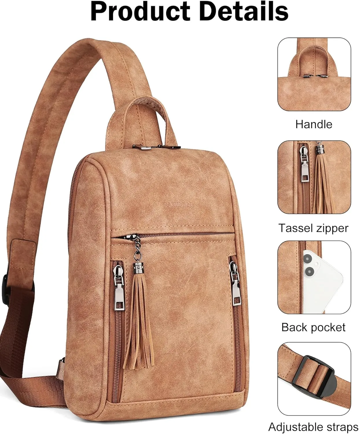 FADEON Sling Bag for Women Crossbody Purse Sling Bags, Designer Sling Purses Medium Travel Multi-Pocket Sling Backpack