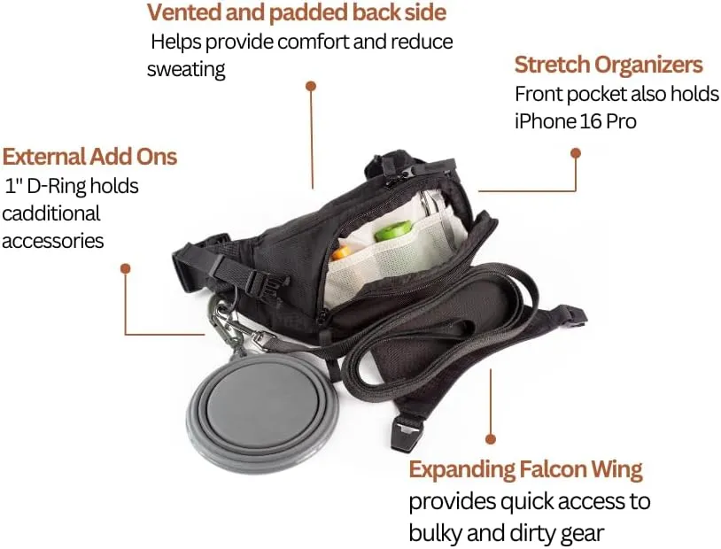 Falcon2L Fanny Pack - 2 Liter Sling Hip Bag w/External Expansion, Crossbody, Compact Lightweight, Everyday Carry Outdoor Dog Walking Hiking