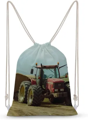 Farm House Tractor Loaded Hay Drawstring Backpack Travel String Shoulder Bag Canvas Sport Sackpack for Gym Shopping Yoga