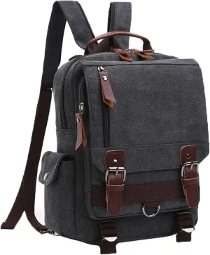 Fashion Canvas Outdoor Travel Crossbody Chest Bag Backpack Black both shoulders