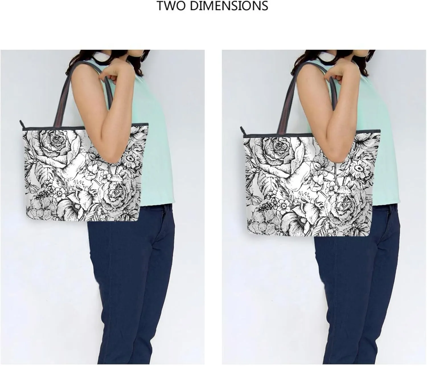 Fashion Tote Bag for Women Shoulder Handbags Top Handle Satchel Bags with Zipper Black and White Flower Pattern 1 （L）