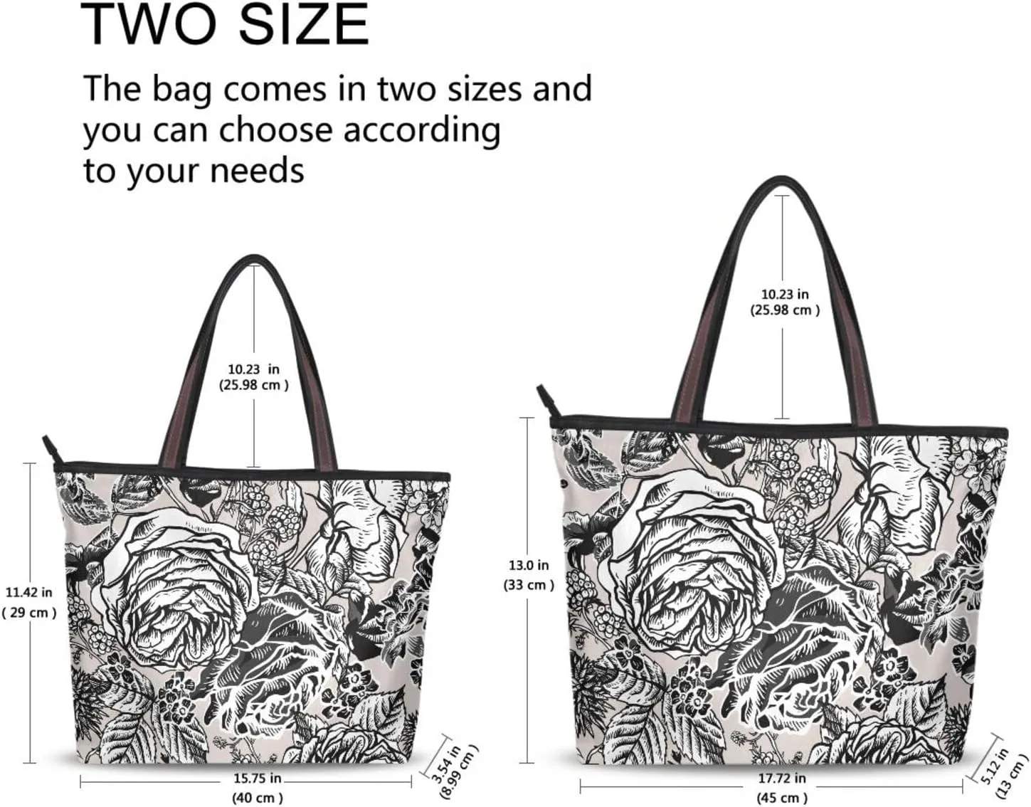 Fashion Tote Bag for Women Shoulder Handbags Top Handle Satchel Bags with Zipper Black and White Flower Pattern 1 （L）