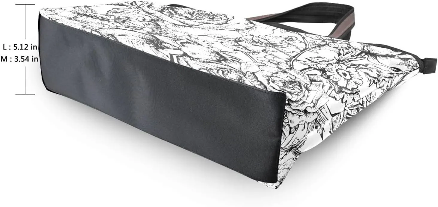 Fashion Tote Bag for Women Shoulder Handbags Top Handle Satchel Bags with Zipper Black and White Flower Pattern 1 （L）