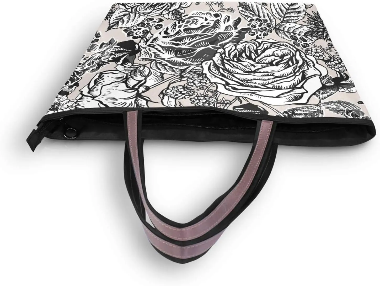 Fashion Tote Bag for Women Shoulder Handbags Top Handle Satchel Bags with Zipper Black and White Flower Pattern 1 （L）