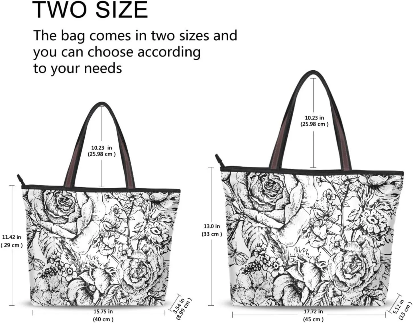 Fashion Tote Bag for Women Shoulder Handbags Top Handle Satchel Bags with Zipper Black and White Flower Pattern 1 （L）