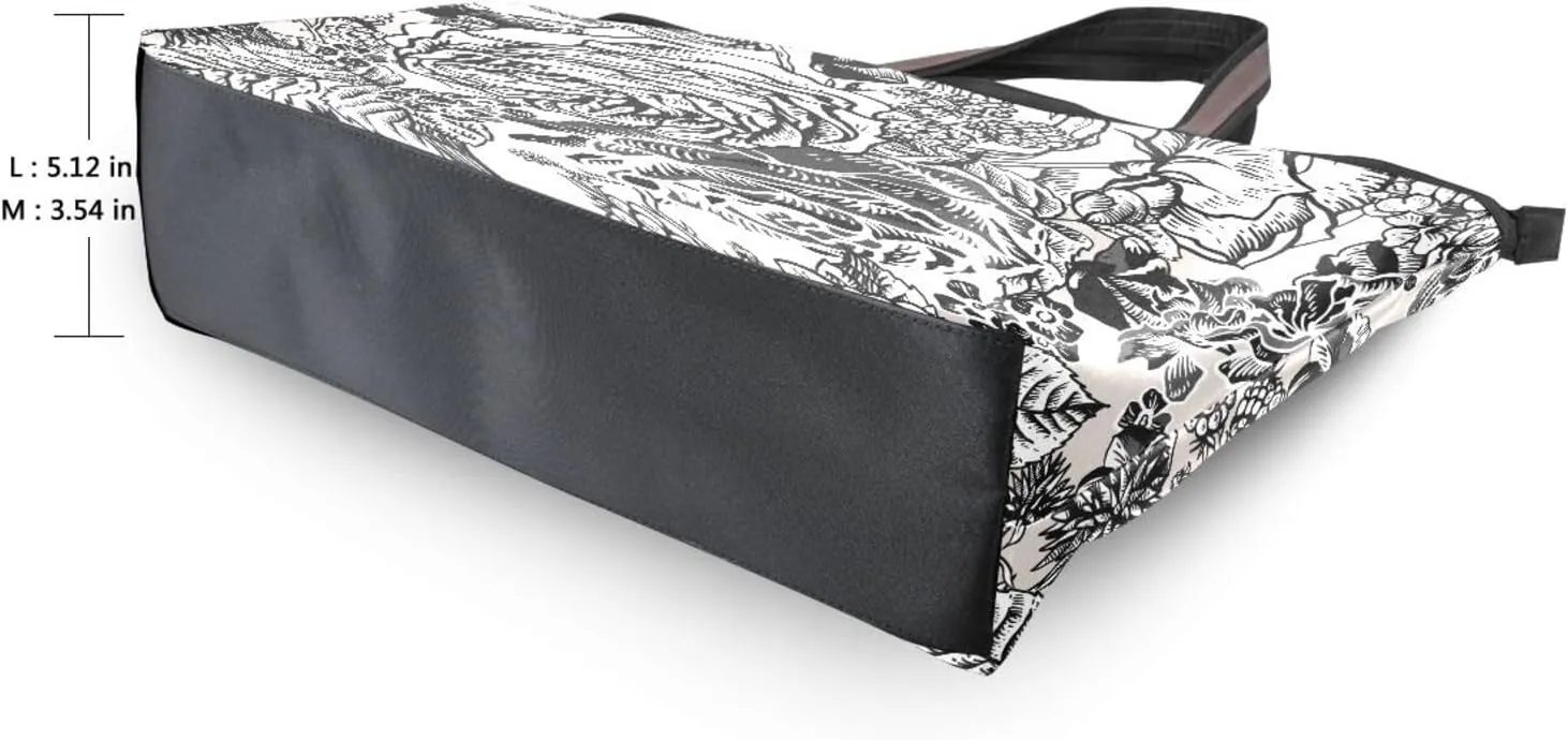 Fashion Tote Bag for Women Shoulder Handbags Top Handle Satchel Bags with Zipper Black and White Flower Pattern 1 （L）