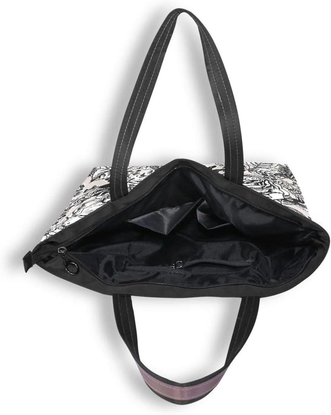 Fashion Tote Bag for Women Shoulder Handbags Top Handle Satchel Bags with Zipper Black and White Flower Pattern 1 （L）