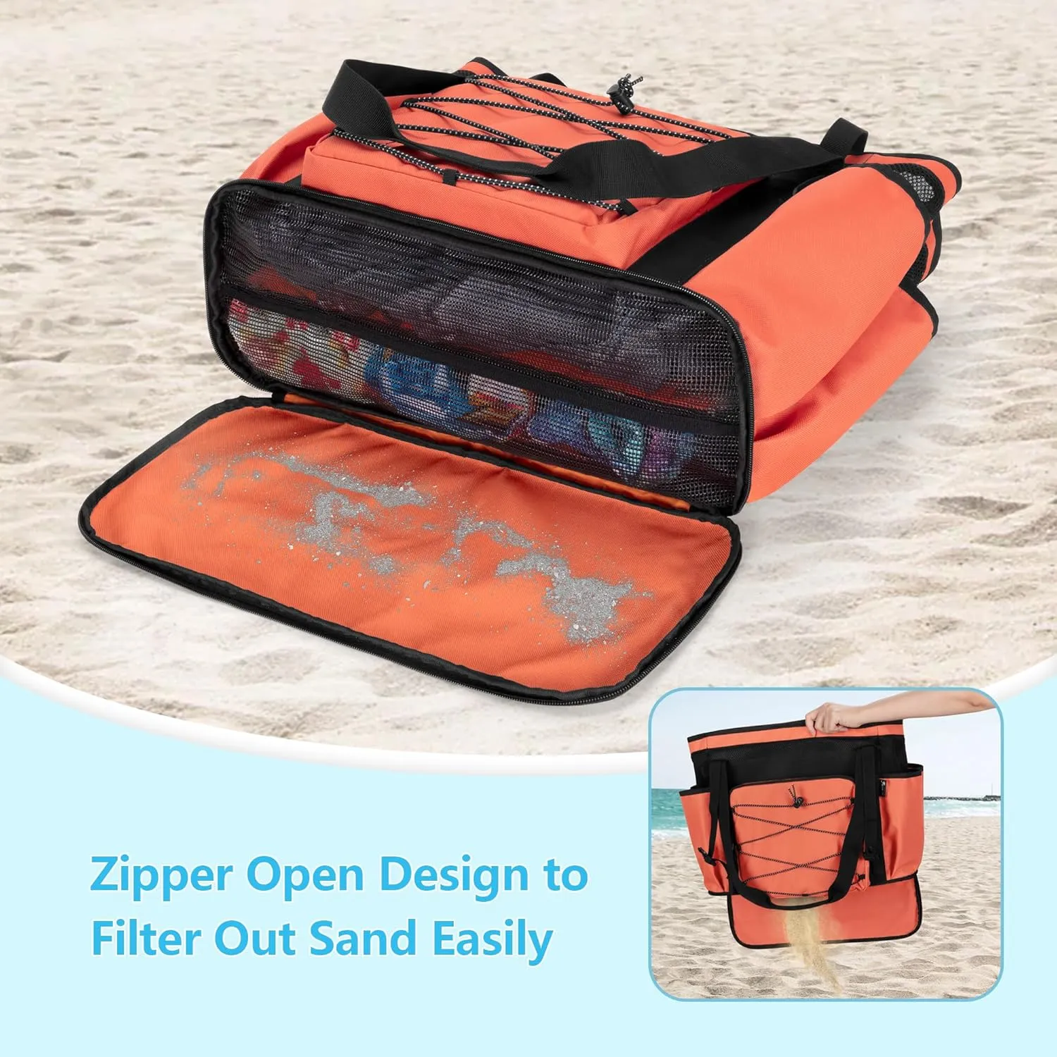 Fasrom Large Mesh Beach Bag with Zipper Bottom, Oversized Beach Bag Tote with Wet & Dry Separation for Pool or Beach Travel