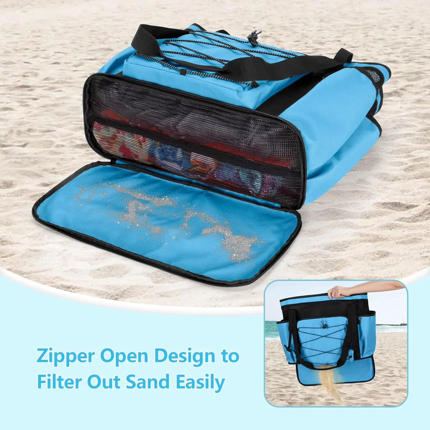 Fasrom Large Mesh Beach Bag with Zipper Bottom, Oversized Beach Bag Tote with Wet & Dry Separation for Pool or Beach Travel