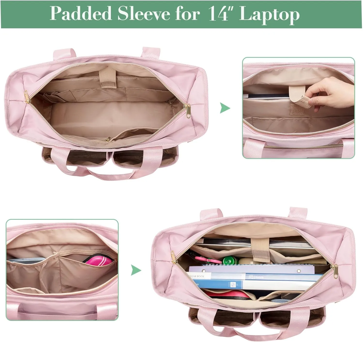 Fasrom Teacher Tote Bag for Work Women, Large Teacher Utility Bag with Padded Sleeve for up to 14 Inches Laptop and Teacher Supplies, Pink (Patent Design)