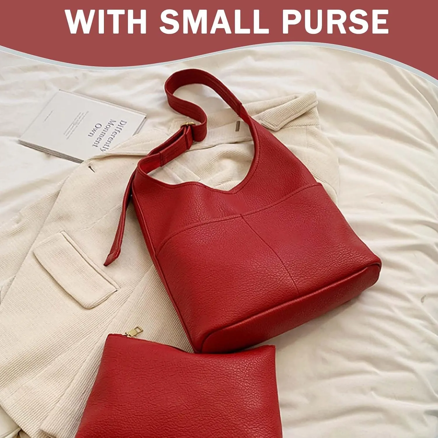 Faux Leather Hobo Bag for Women Large PU Leather Slouchy Bag with Small Purse Soft Crossbody Bags Tote Shoulder Bag
