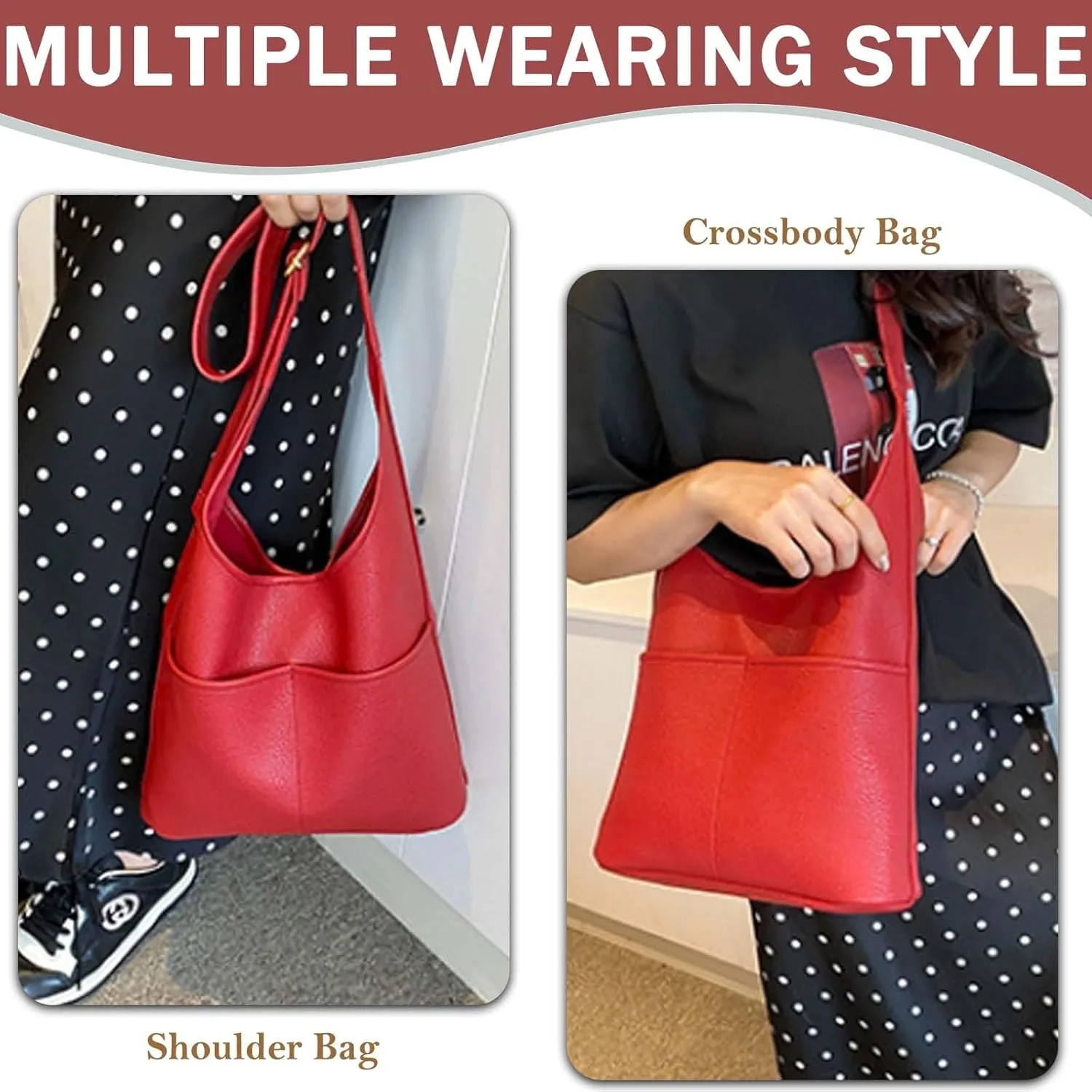 Faux Leather Hobo Bag for Women Large PU Leather Slouchy Bag with Small Purse Soft Crossbody Bags Tote Shoulder Bag