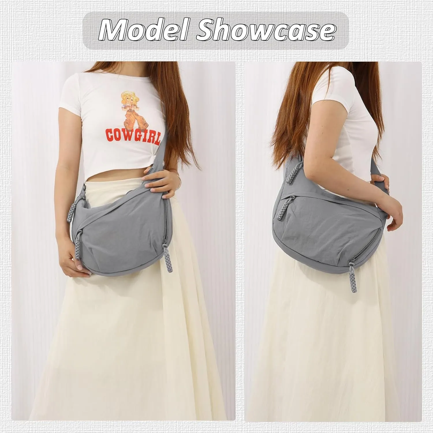 Fecialy Crescent Hobo Crossbody Bag - Multi-Pocket Sling Moon Slouchy Dumpling Bag for Women & Men