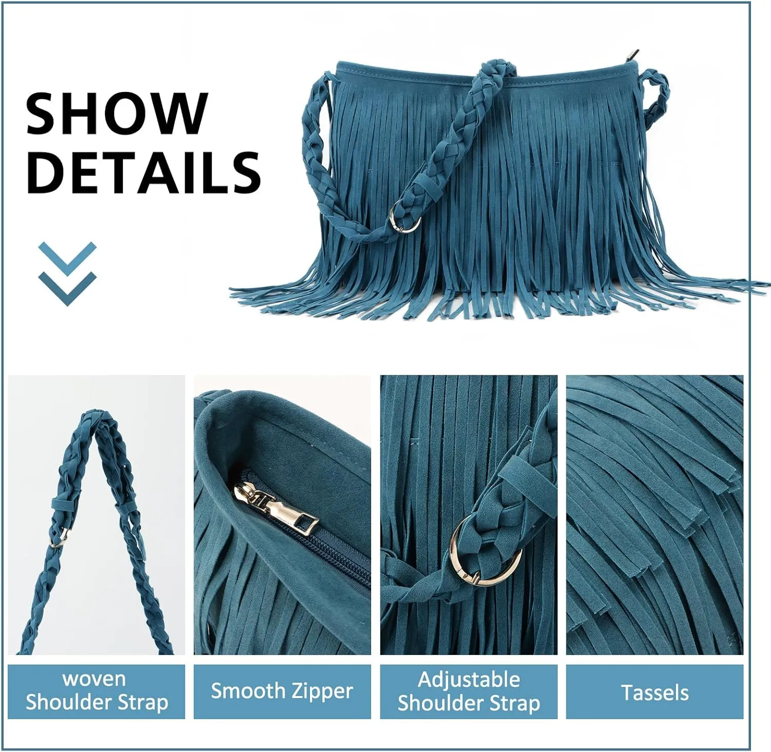 Fecialy Faux Suede Fringe Crossbody Bags for Women Western Hippie Shoulder Bag Messenger Bag Sling Bag