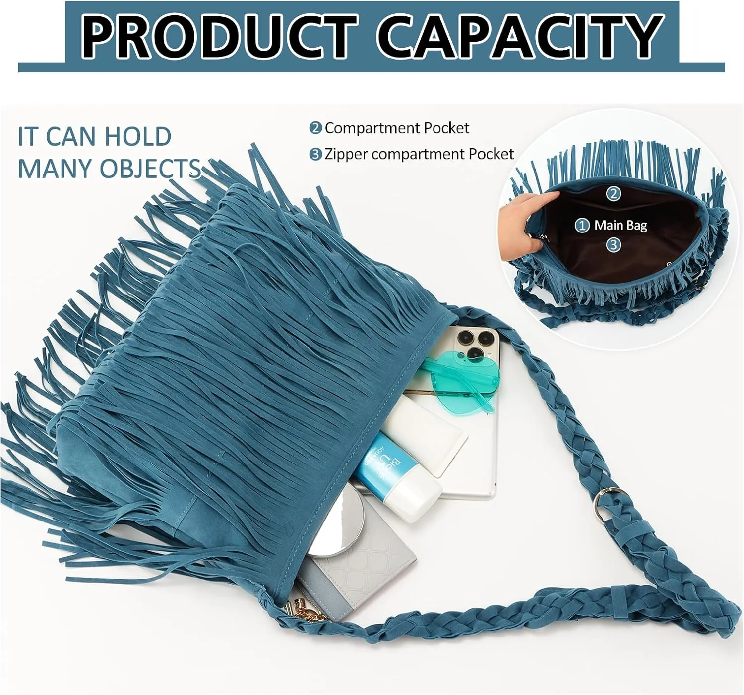 Fecialy Faux Suede Fringe Crossbody Bags for Women Western Hippie Shoulder Bag Messenger Bag Sling Bag