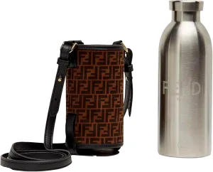 FENDI x 24 Bottles FF Print Suede Bottle Holder Crossbody 2 Piece Set