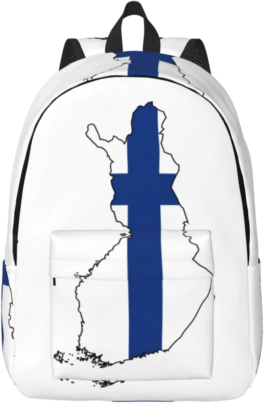 Finnish Flag Map print Hiking Backpack Casual Daypack Outdoor Travel Backpacks Bookbag for Men Women Adult