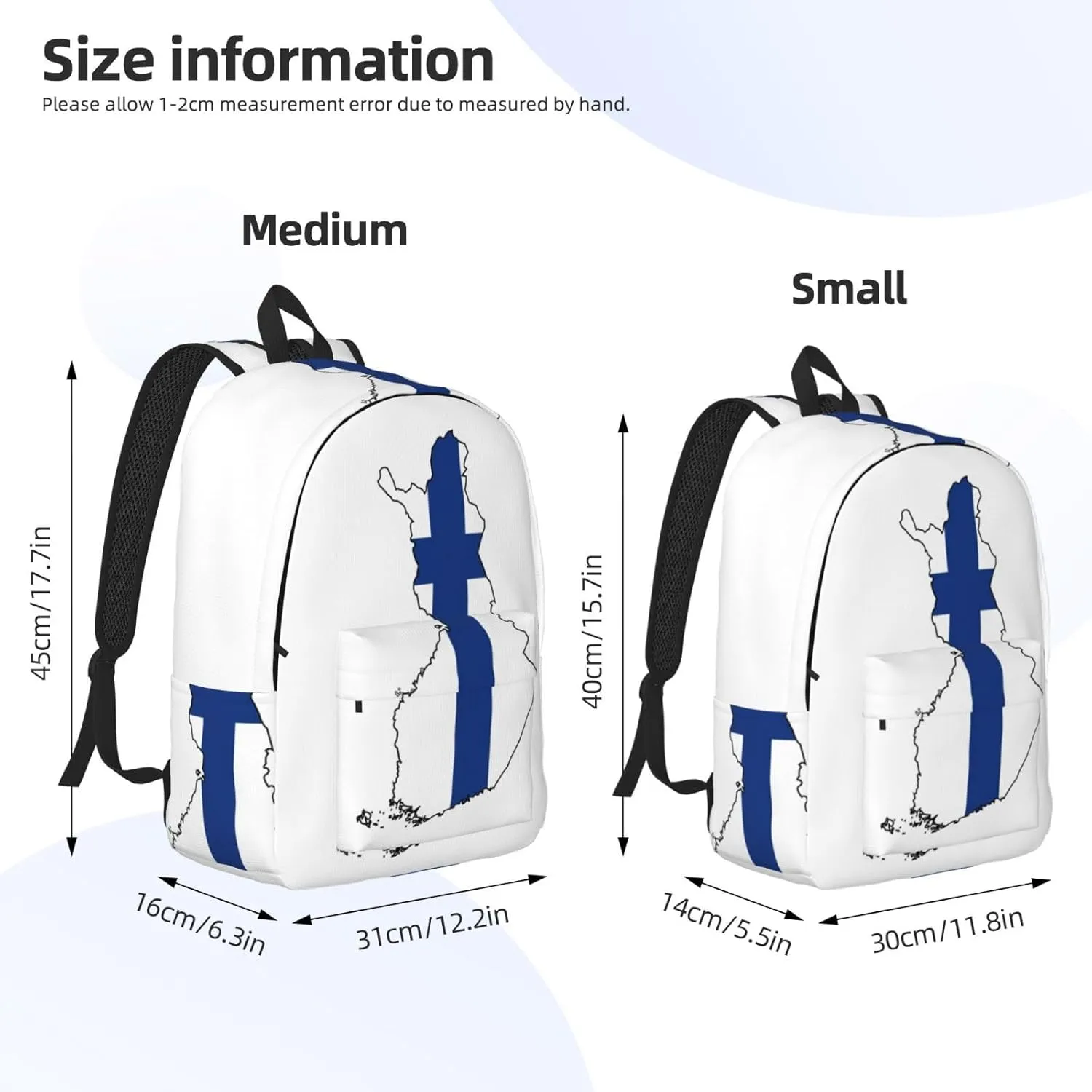 Finnish Flag Map print Hiking Backpack Casual Daypack Outdoor Travel Backpacks Bookbag for Men Women Adult