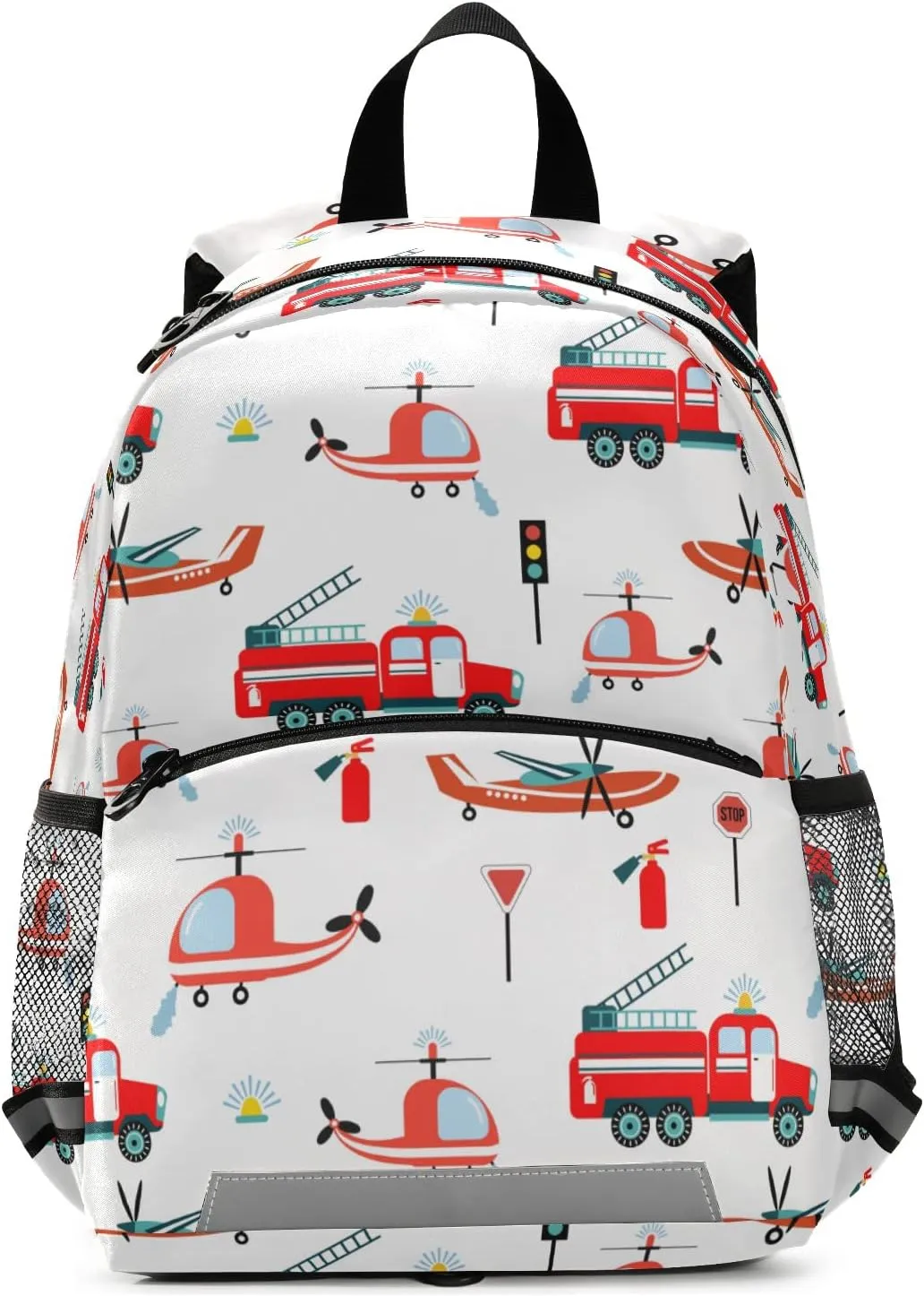 Fisyme Fire Trucks Helicopter Airplane Backpack Schoolbag Kids Daypack Toddler Travel School Bag Small Mini Backpacks for Kindergarten Preschool Nursery Children Boys Girls with Chest Strap
