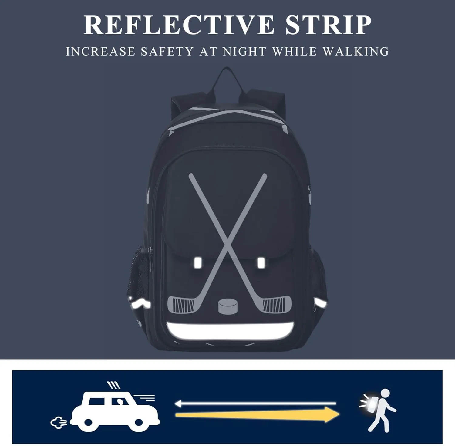 Fisyme Hockey Stick Puck Black School Backpack Laptop Backpack Bags Bookbag Travel Casual Computer Notebooks Daypack