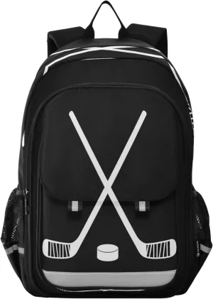 Fisyme Hockey Stick Puck Black School Backpack Laptop Backpack Bags Bookbag Travel Casual Computer Notebooks Daypack